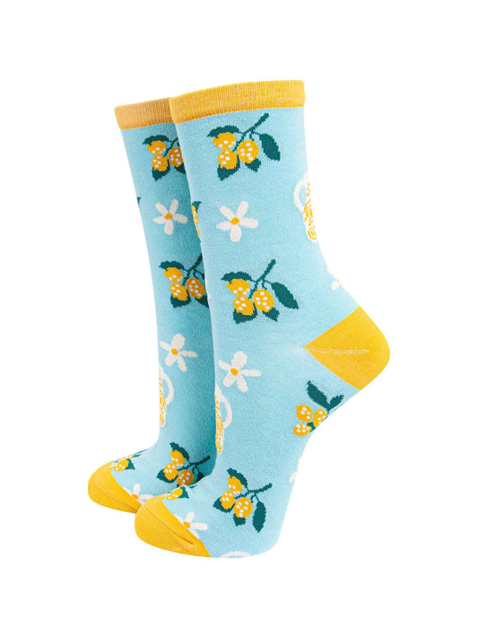 Lemon Blossom Bamboo Socks in Blue