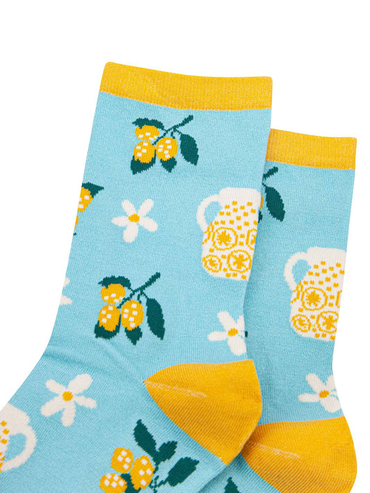 Lemon Blossom Bamboo Socks in Blue