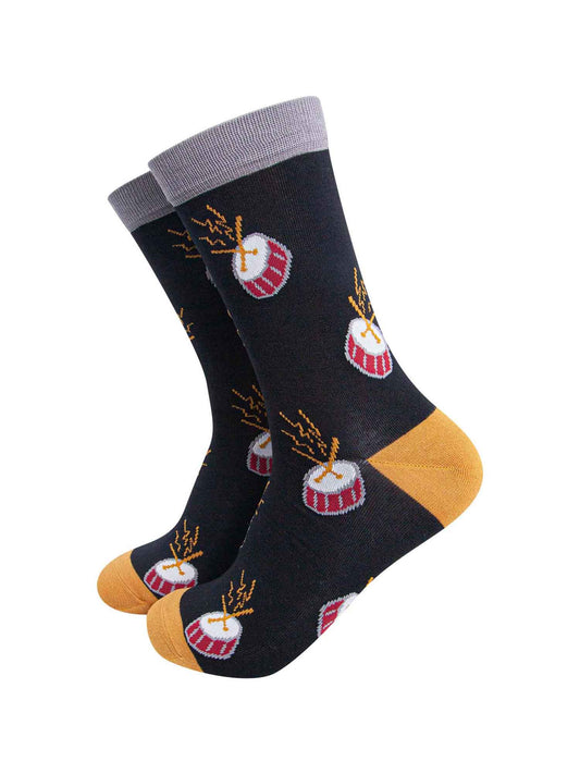 black bamboo dres socks with drums all over