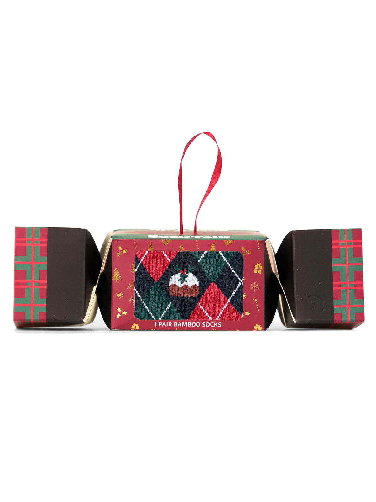 Argyle-Christmas-Pudding-Bamboo-Crew-Socks-Christmas-Cracker-Gift-Box-in-Black