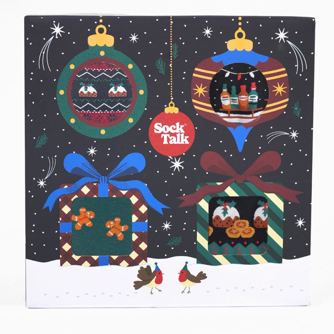 Men's Bamboo Crew Socks Festive Gift Set - Black/Red, Classic Christmas