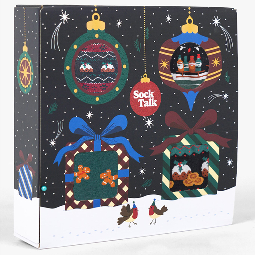 Men's Bamboo Crew Socks Festive Gift Set - Black/Red, Classic Christmas