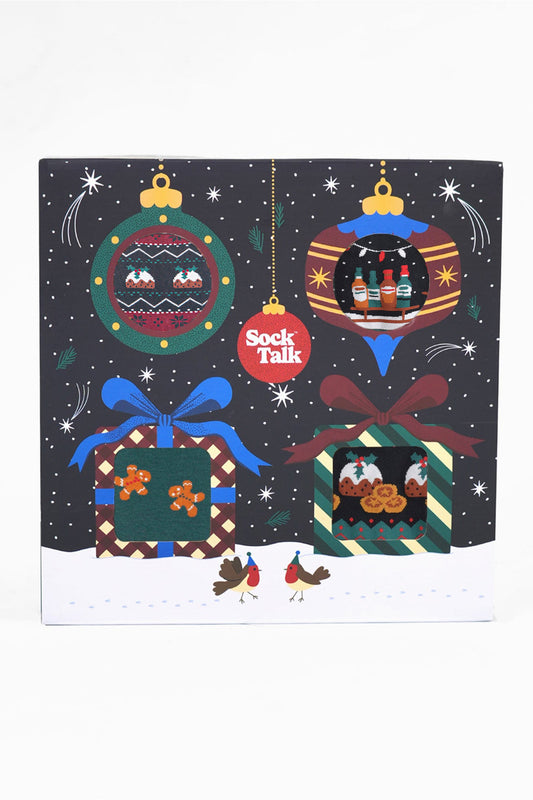 Men's Bamboo Crew Socks Festive Gift Set - Black/Red, Classic Christmas