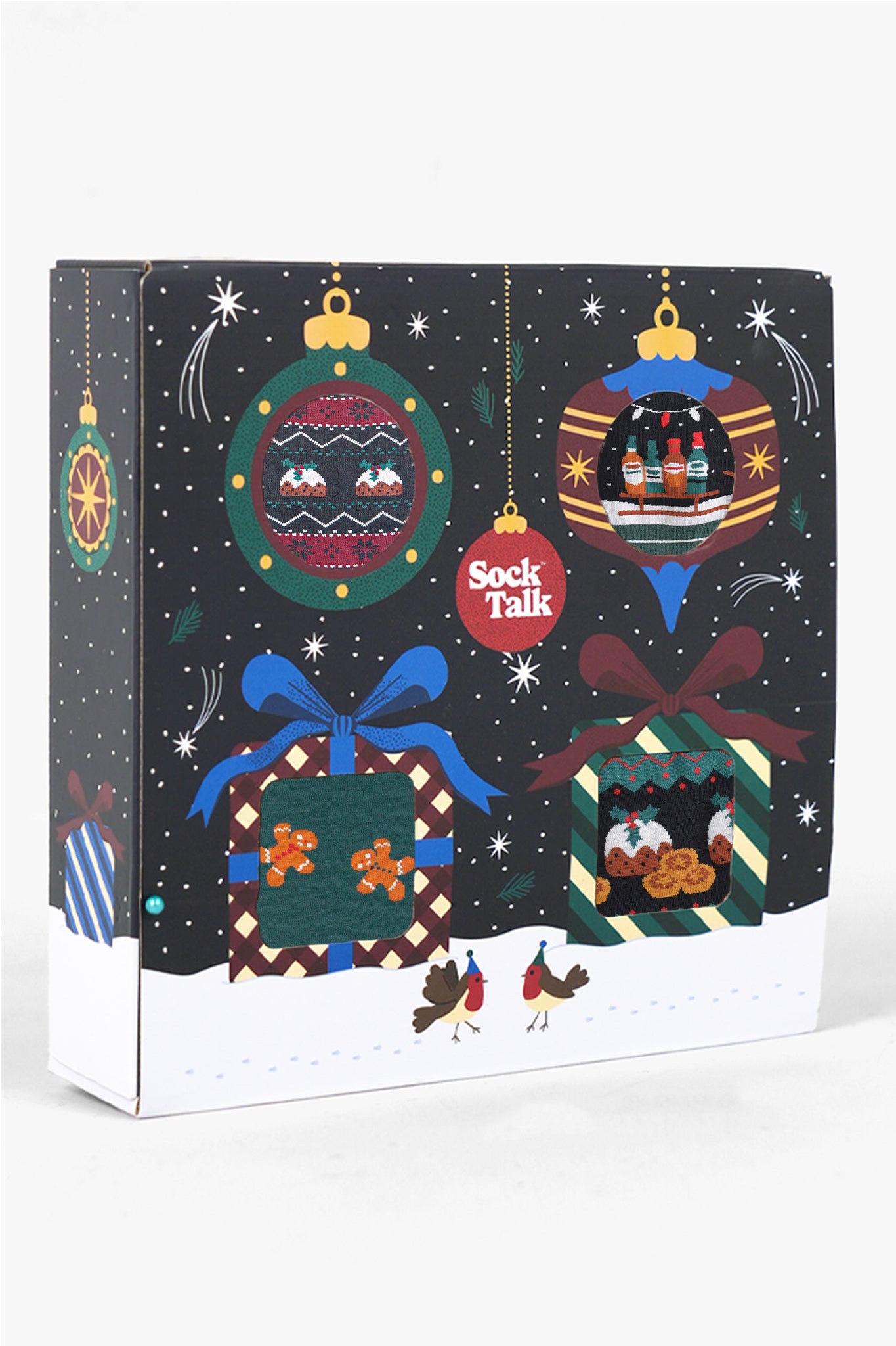 Men's Bamboo Crew Socks Festive Gift Set - Black/Red, Classic Christmas