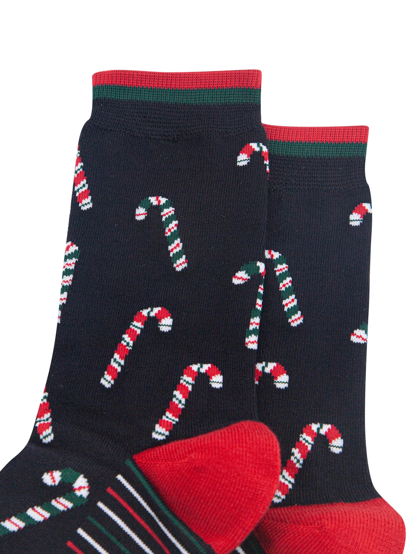 Candy-Cane-Men's-Bamboo-Socks-in-Black-Close-Up