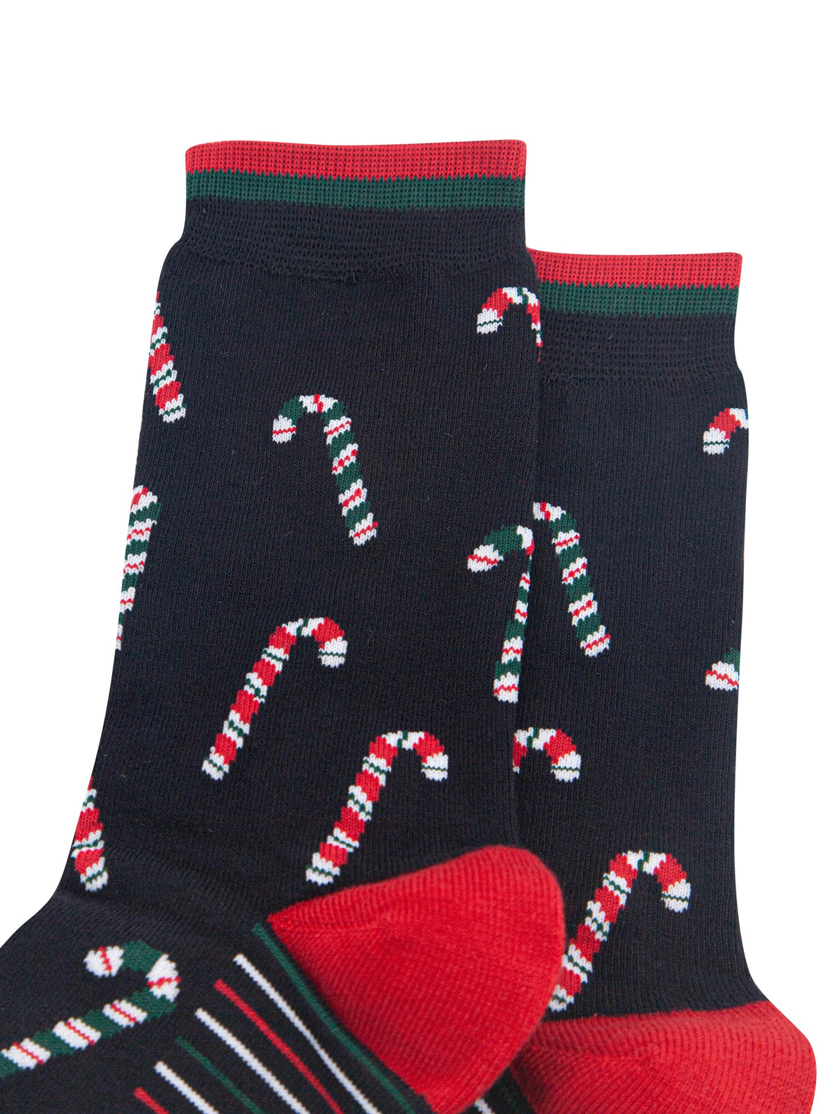 Candy-Cane-Men's-Bamboo-Socks-in-Black-Close-Up