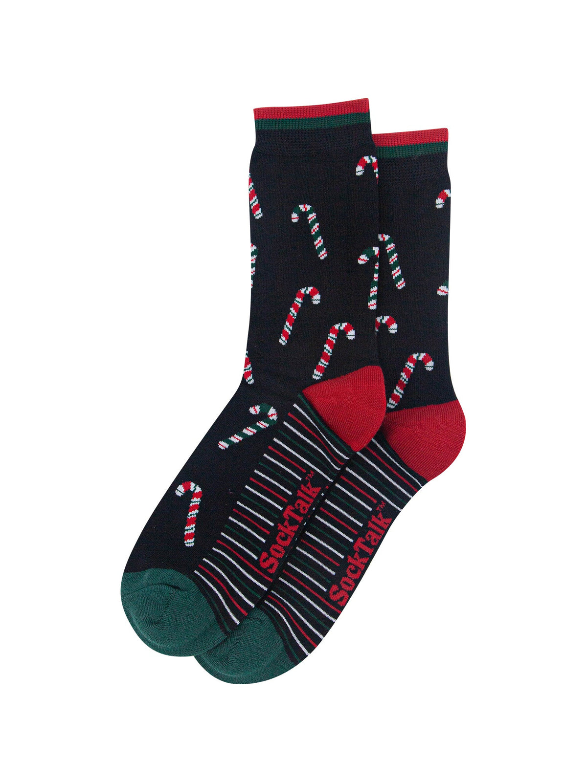 Candy-Cane-Men's-Bamboo-Socks-in-Black-Laid-Flat