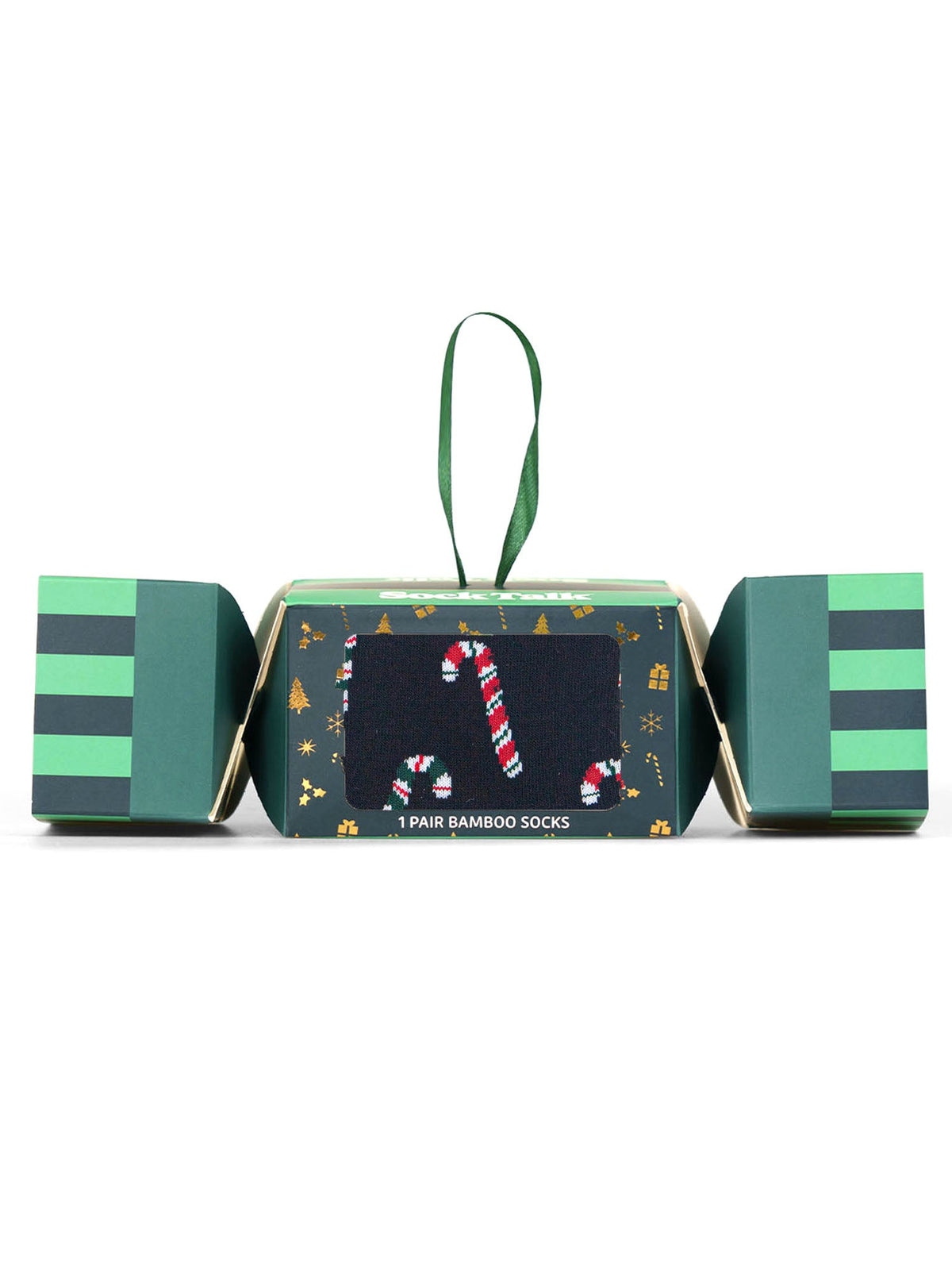 Candy-Cane-Bamboo-Crew-Socks-Christmas-Cracker-Gift-Box-in-Black