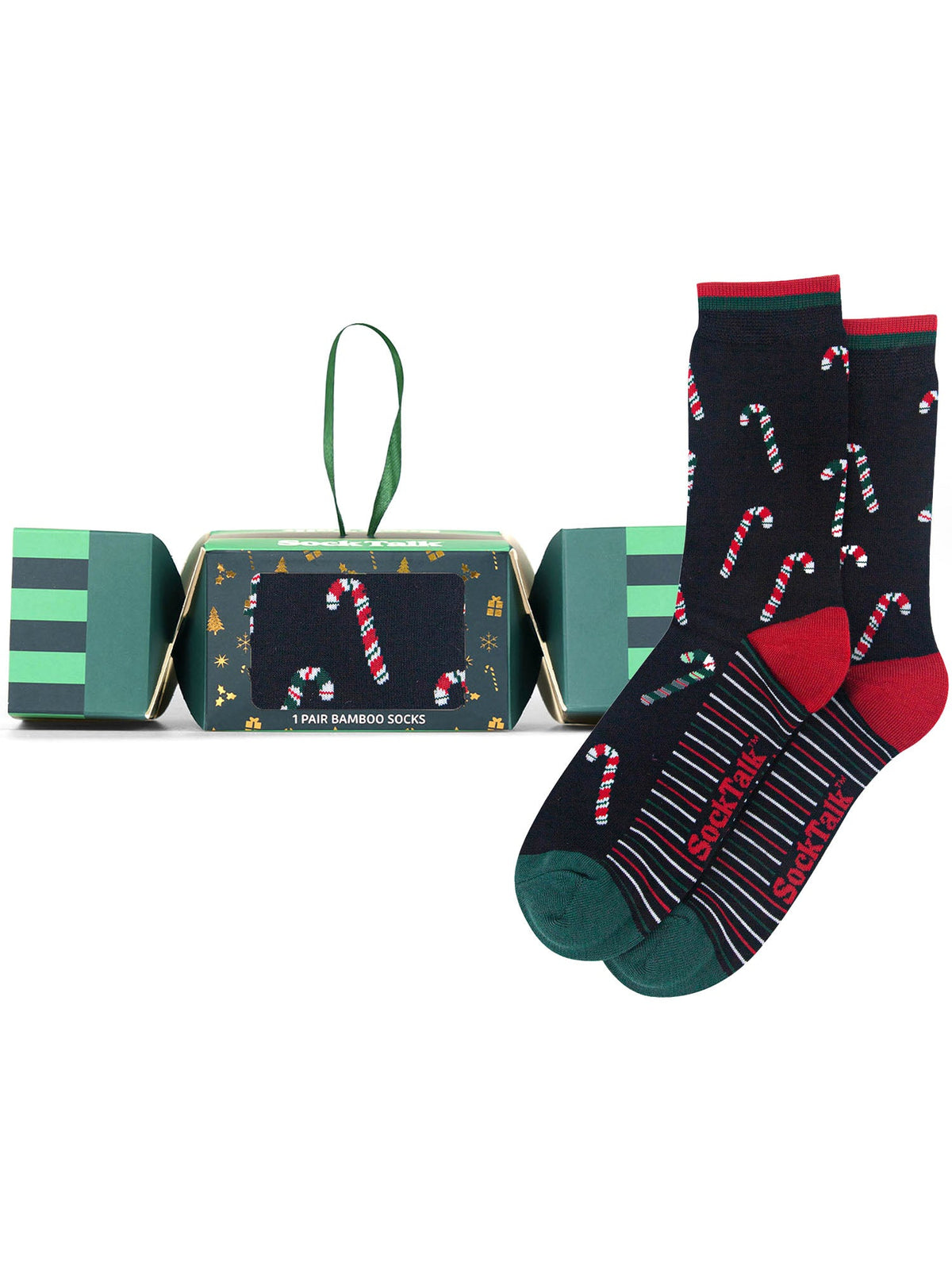 Candy-Cane-Bamboo-Crew-Socks-Christmas-Cracker-Gift-Box-in-Black