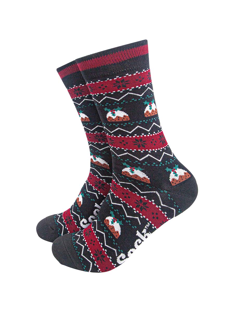 mens-bamboo-socks-black-christmas-pudding-fair-isle-xmas
