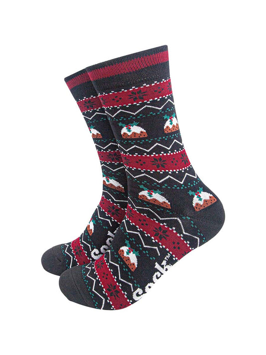 mens-bamboo-socks-black-christmas-pudding-fair-isle-xmas
