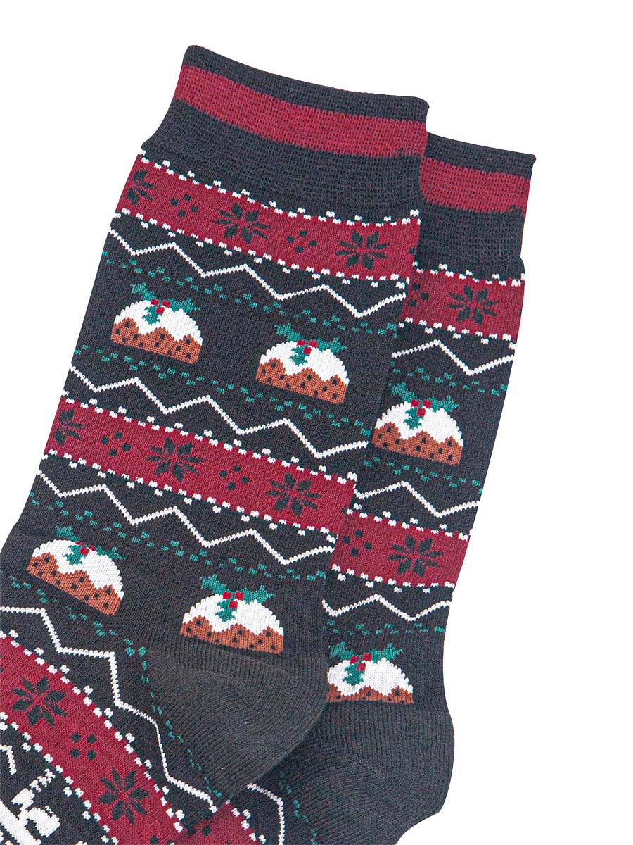 mens-bamboo-socks-black-christmas-pudding-fair-isle-close-up