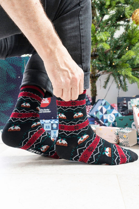 Men's Bamboo Socks - Black, Christmas Pudding Fair Isle
