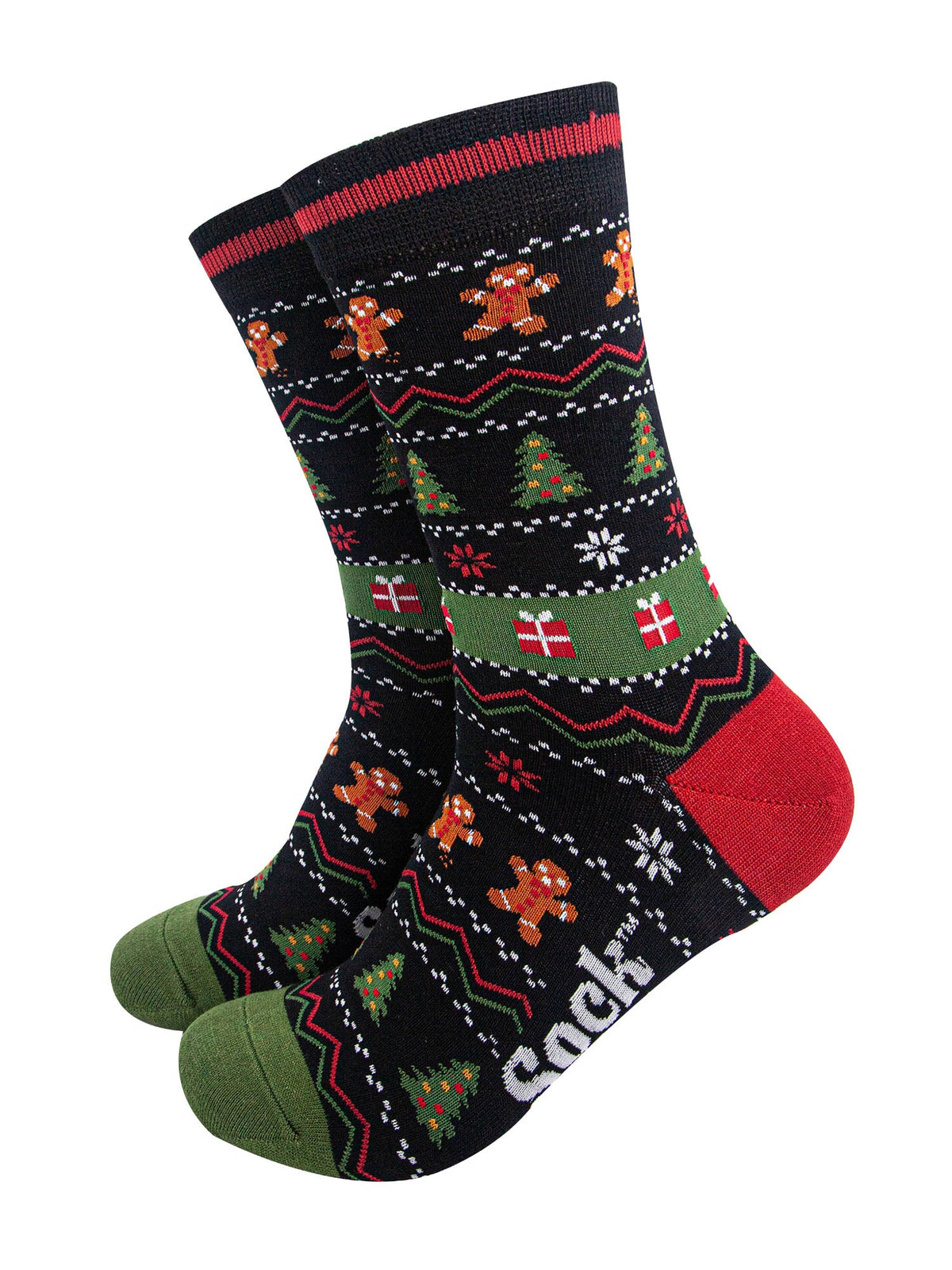 Candy-Cane-Men's-Bamboo-Socks-in-Black-On-Mannequin