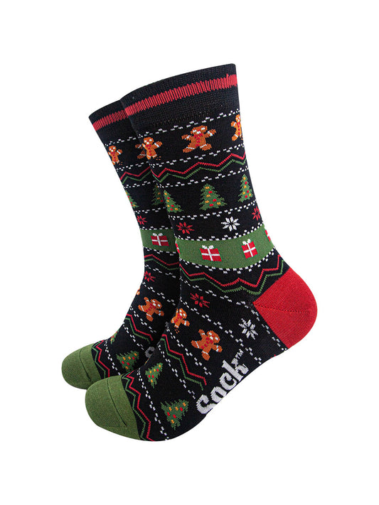 mens-bamboo-socks-black-khaki-gingerbread-fair-isle-christmas