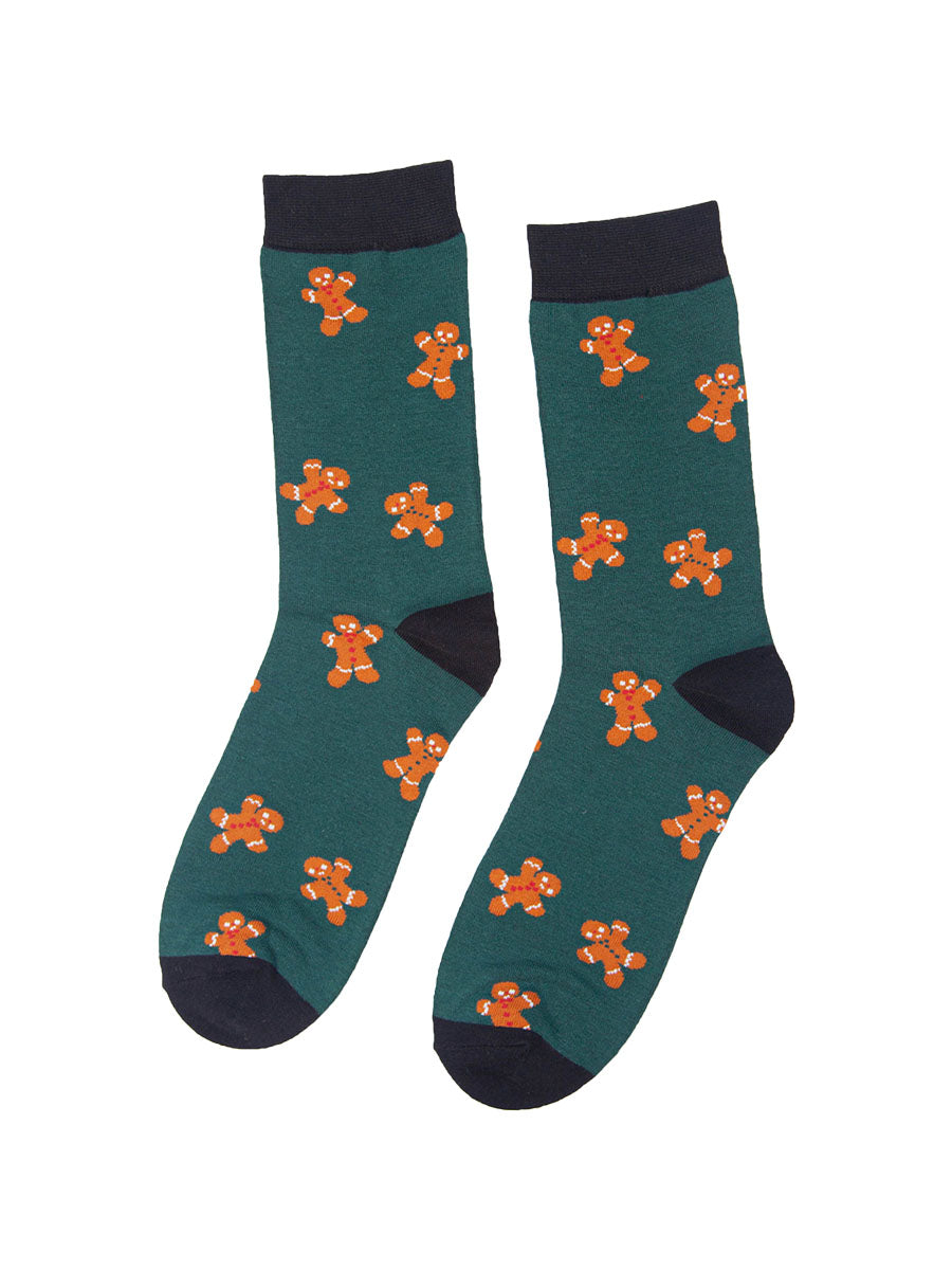 green and orange xmas gingerbreadmen socks