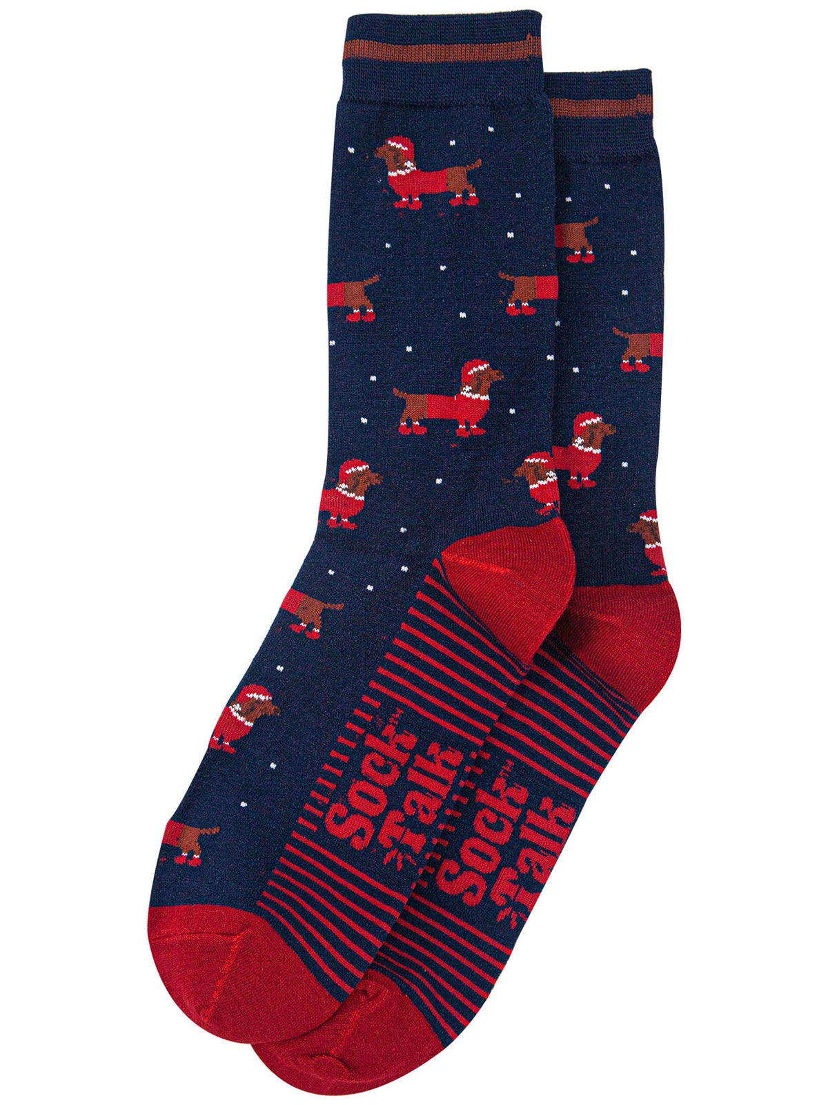 Santa-Sausage-Dog-Bamboo-Crew-Socks-Christmas-Cracker-Gift-Box-in-Navy-Blue