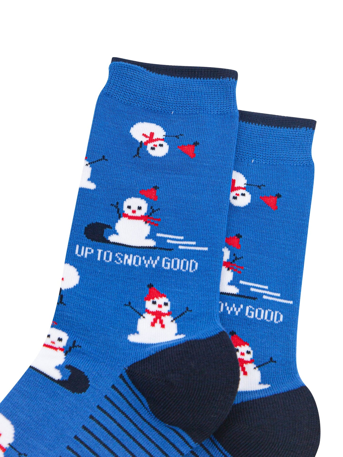 Up-To-Snow-Good-Snowman-Men's-Bamboo-Socks-in-Blue-Close-Up
