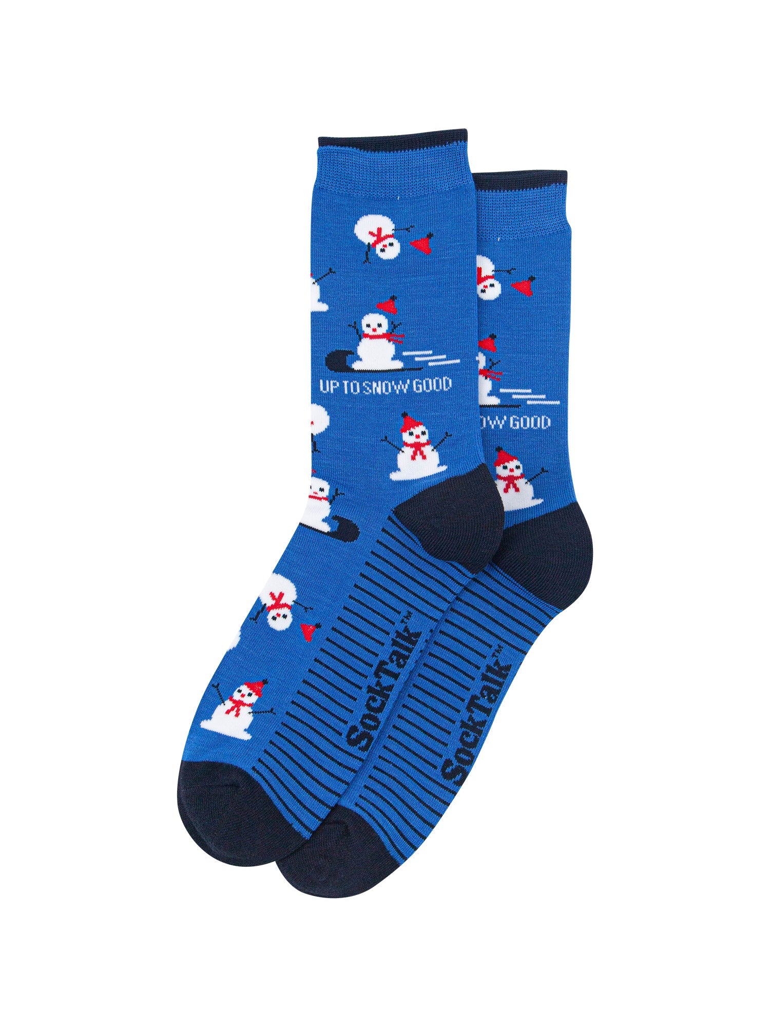 Up-To-Snow-Good-Snowman-Men's-Bamboo-Socks-in-Blue-Laid-Flat