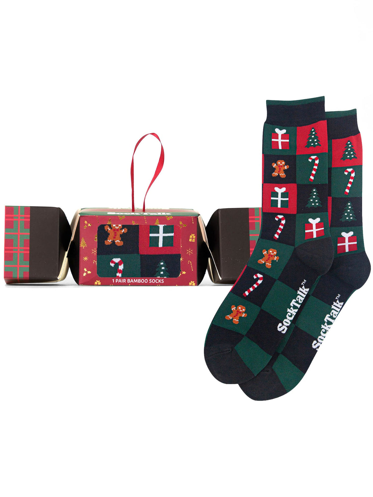 Christmas-Treat-Squares-Bamboo-Crew-Socks-Christmas-Cracker-Gift-Box-in-Black