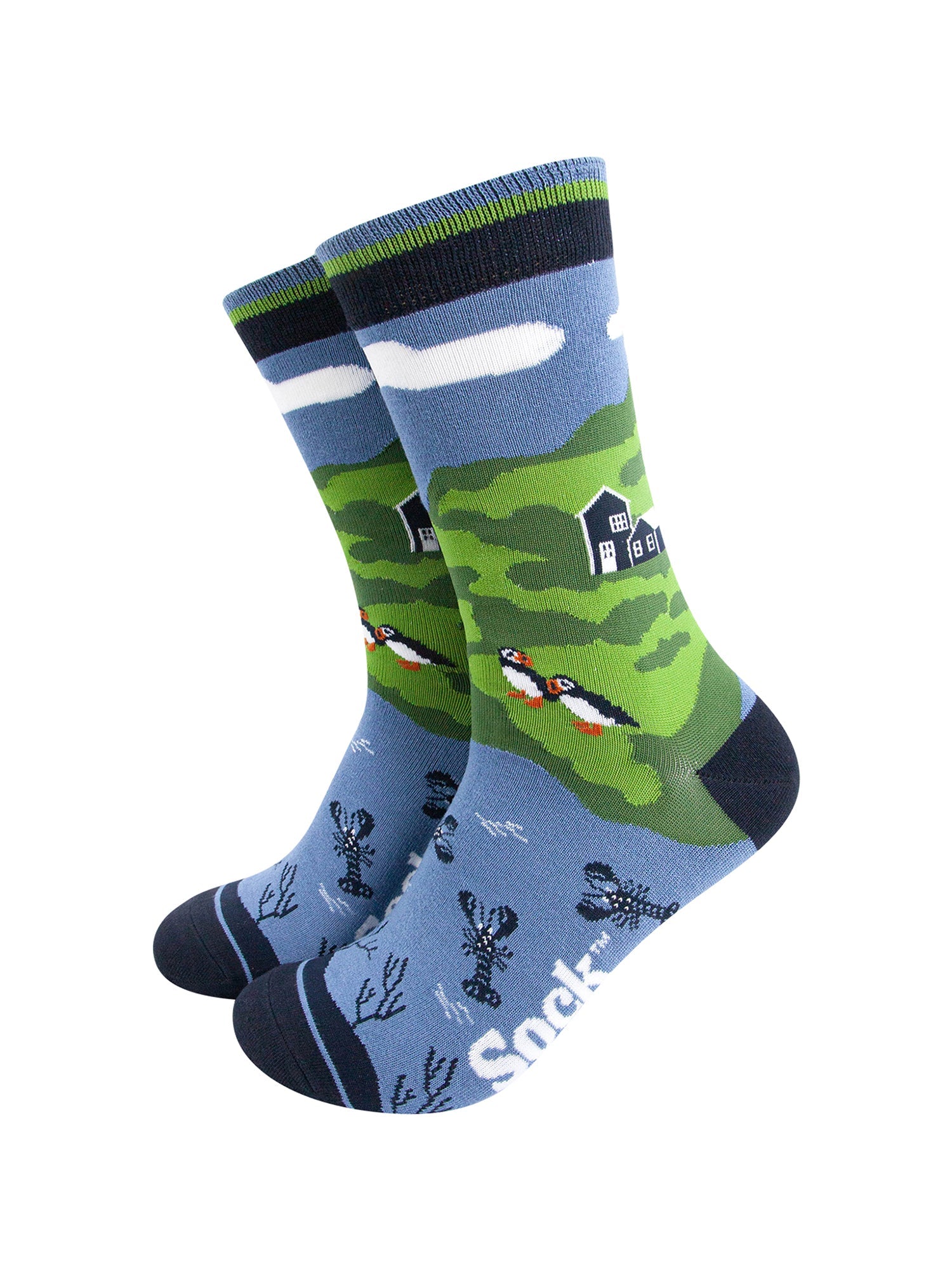 Puffins-&-Lobsters-Bamboo-Socks-in-Green-Mannequin