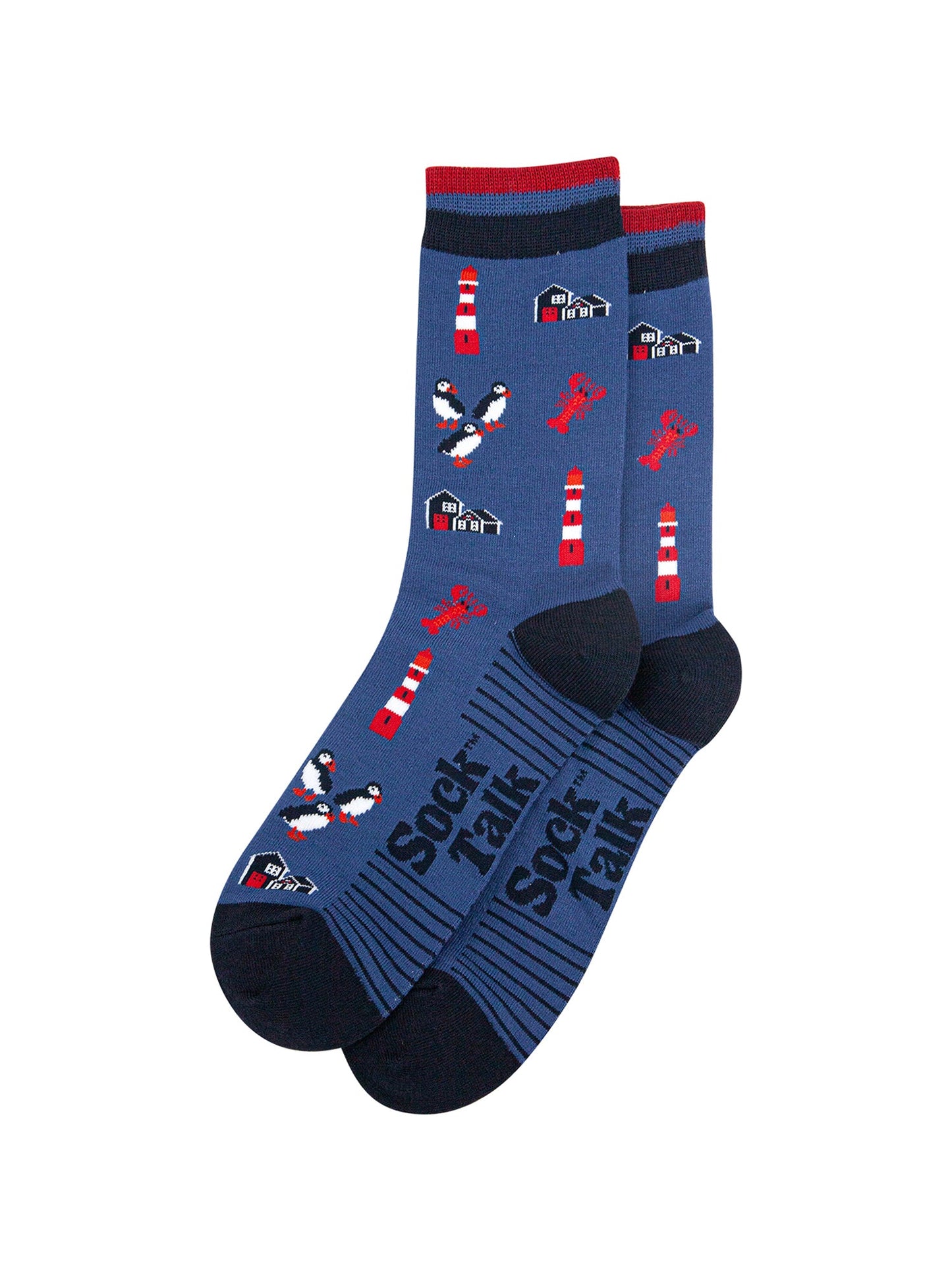 Lighthouse-&-Puffins-Bamboo-Socks-in-Blue-Laid-Flat
