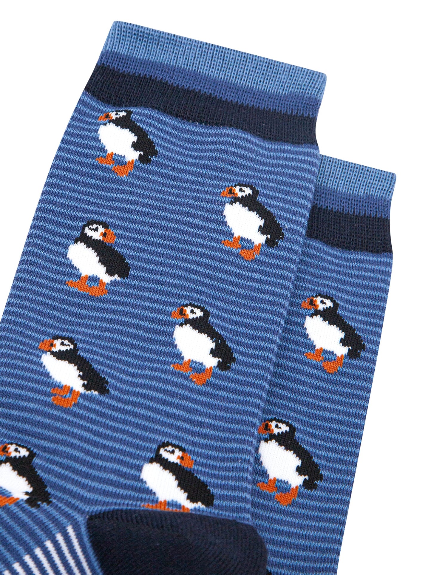 Puffins Striped Bamboo Socks in Blue