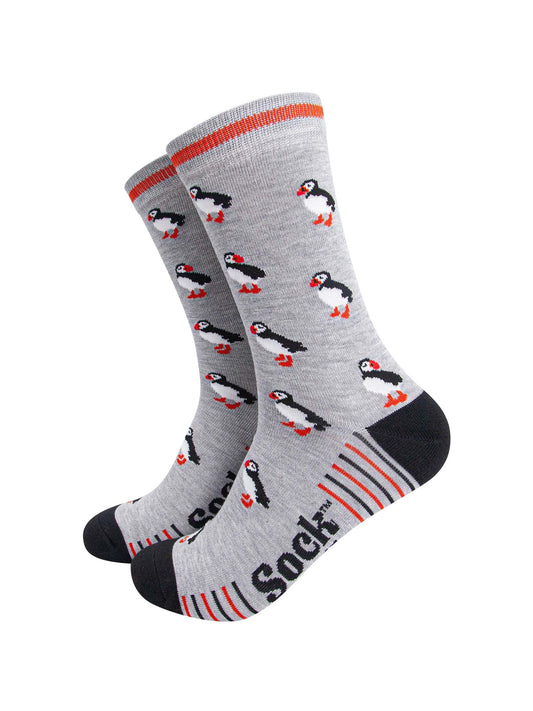mens-bamboo-socks-light-grey-black-puffins-seabirds