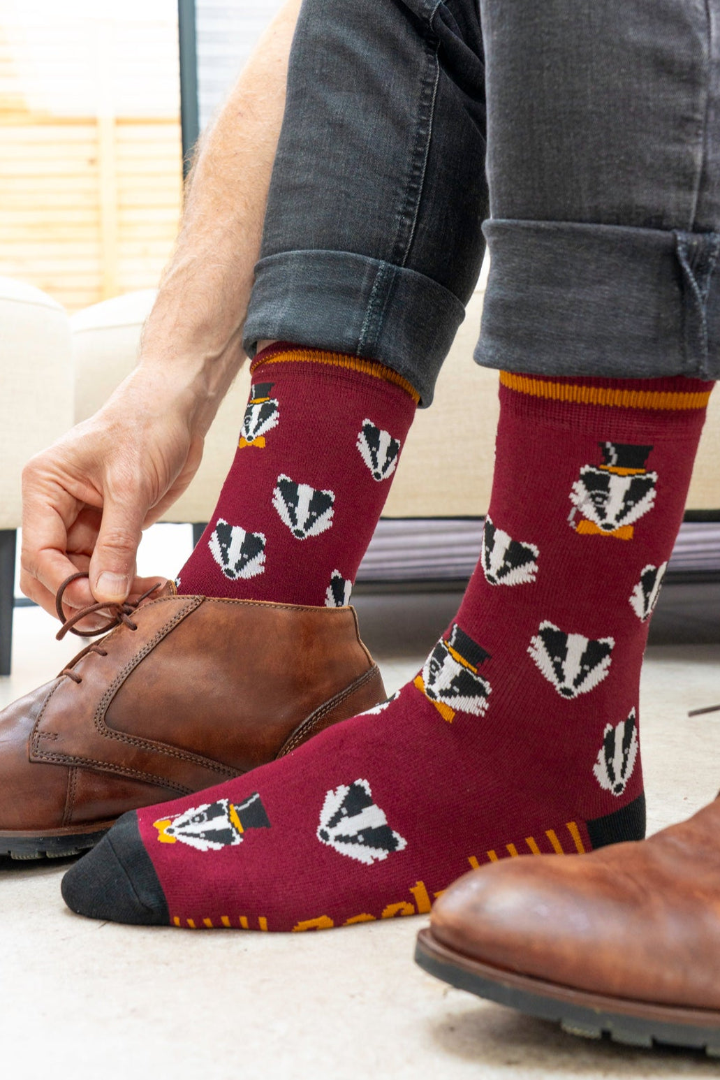 Men's Bamboo Socks - Burgundy/Black, Dapper Badger