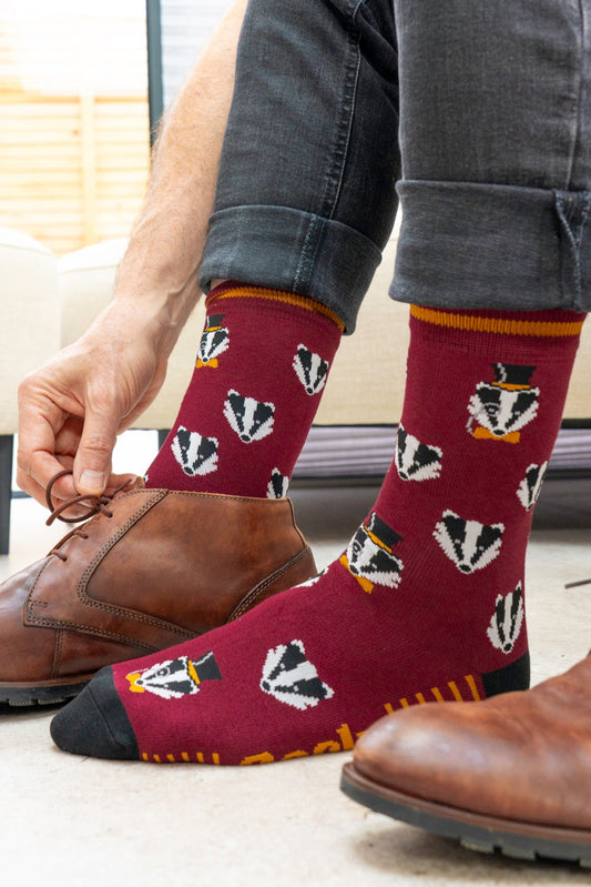 Men's Bamboo Socks - Burgundy/Black, Dapper Badger