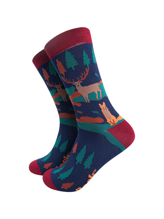 woodland animal themed bamboo socks with a stag and fox