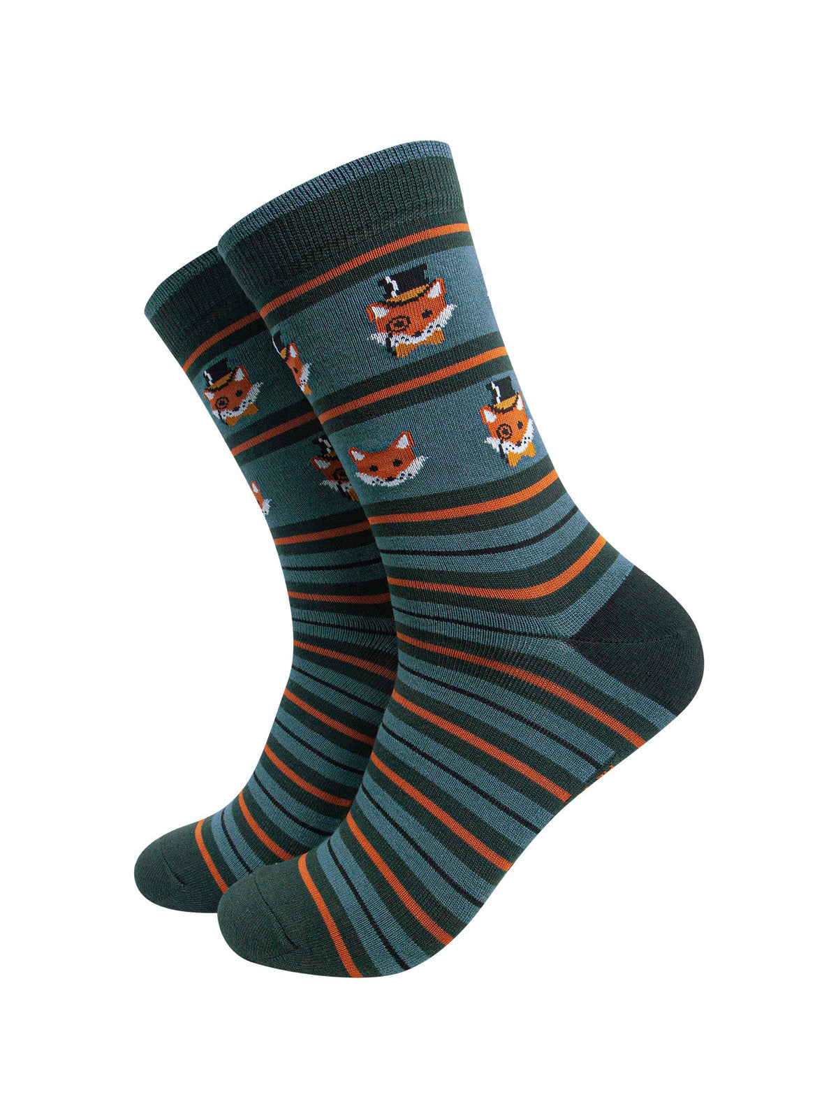 Dapper-Fox-Stripe-Men's-Bamboo-Socks-in-Teal-Green-On-Mannequin