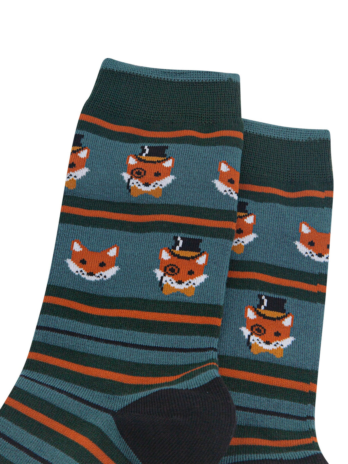 Dapper-Fox-Stripe-Men's-Bamboo-Socks-in-Teal-Green-Close-Up