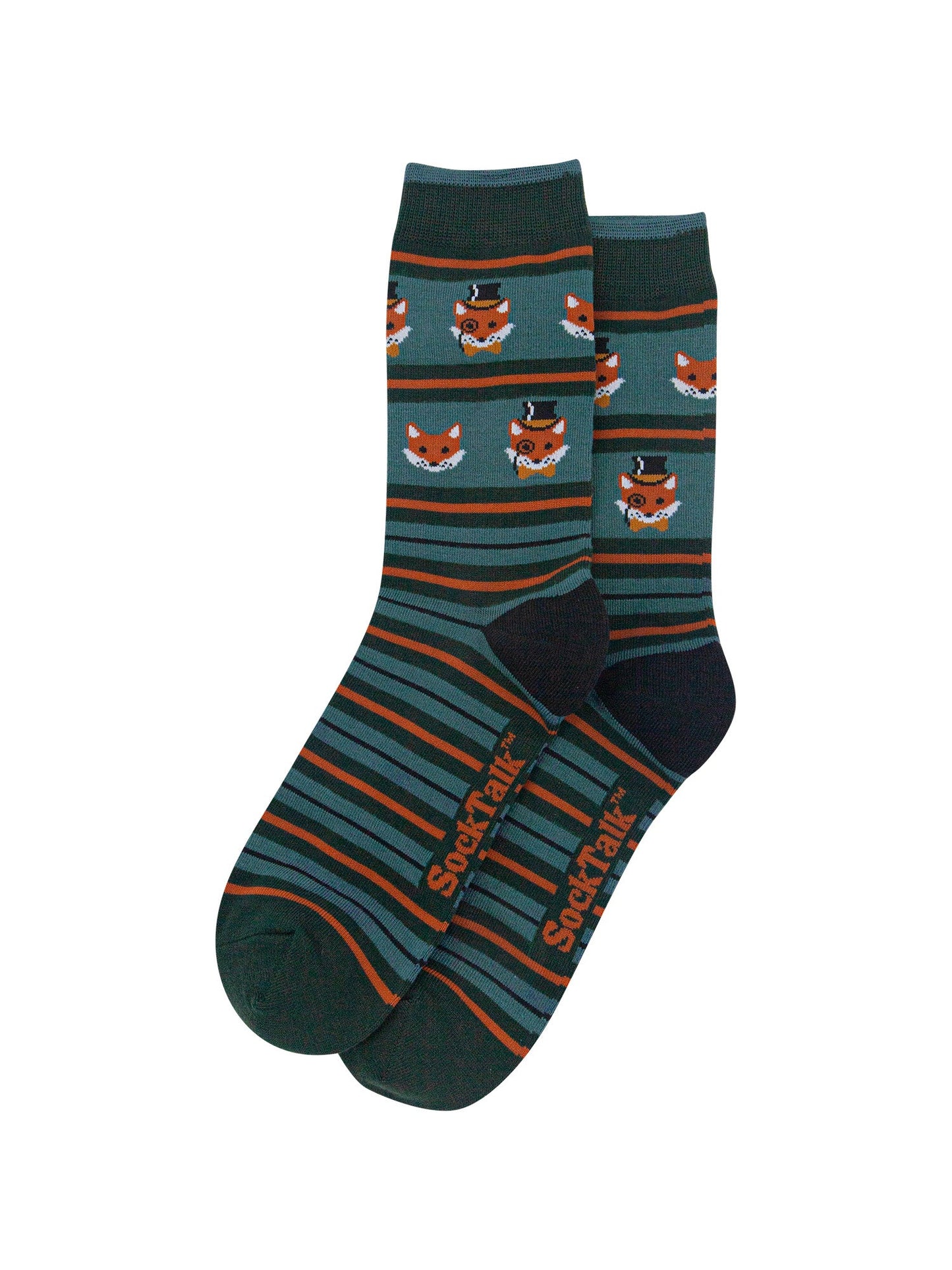 Dapper-Fox-Stripe-Men's-Bamboo-Socks-in-Teal-Green-Laid-Flat