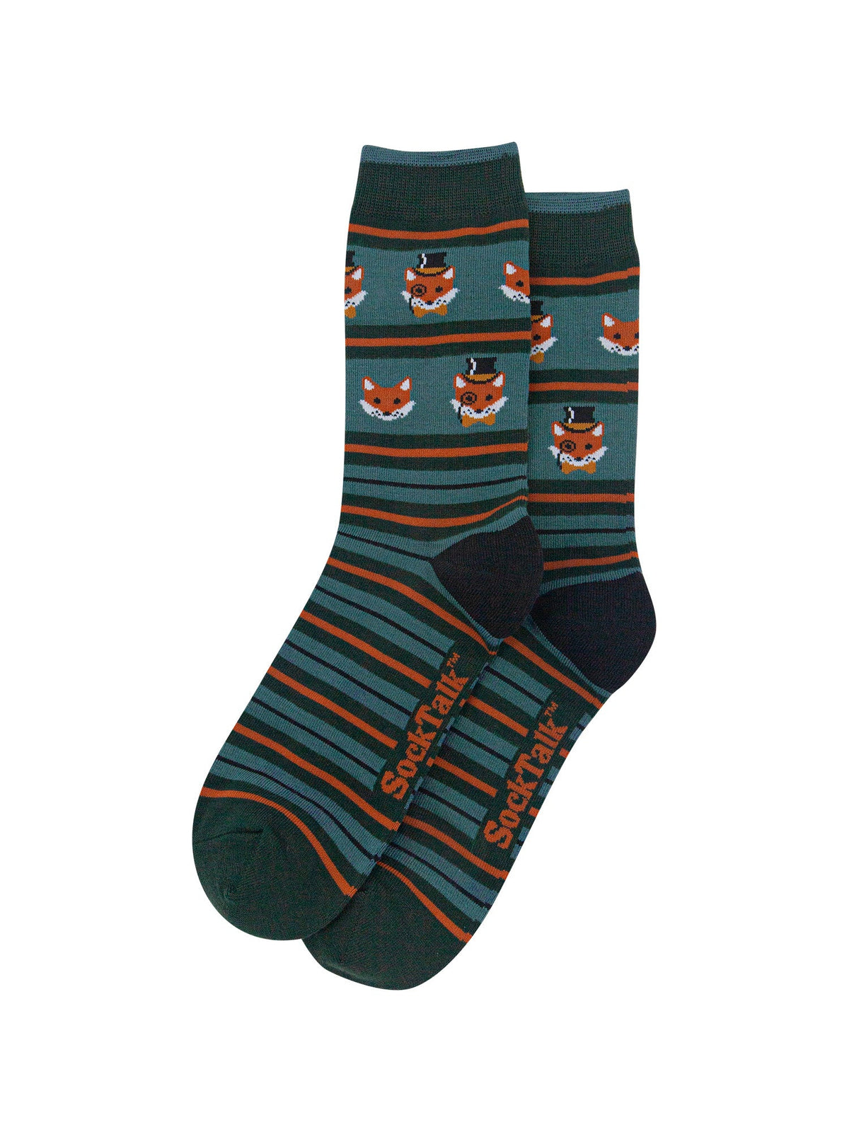 Dapper-Fox-Stripe-Men's-Bamboo-Socks-in-Teal-Green-Laid-Flat