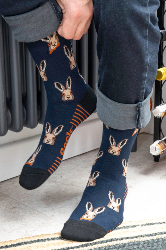 Men's Bamboo Socks - Navy Blue/Black, Dapper Hare