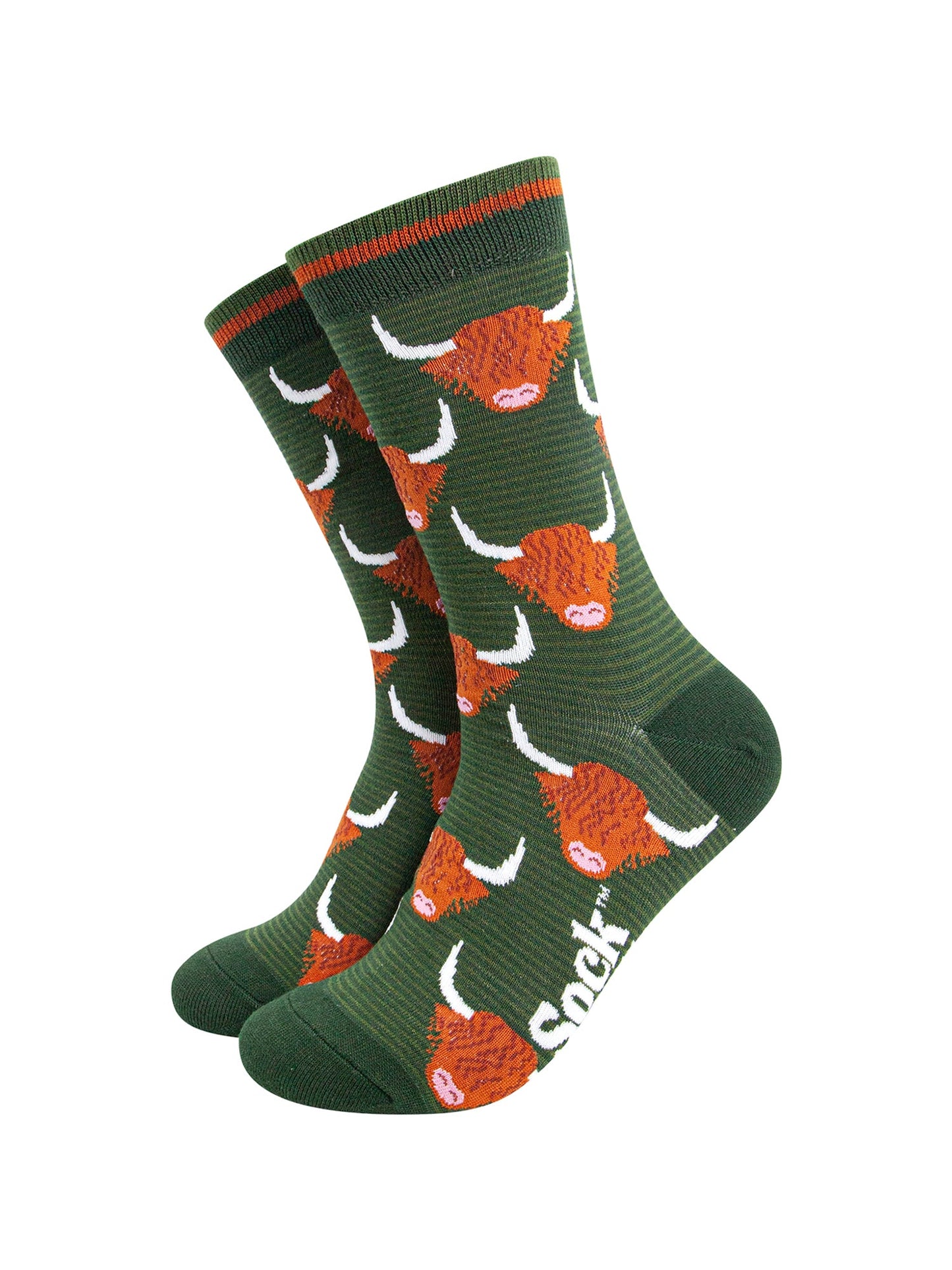 Highland-Cow-Bamboo-Socks-in-Forest-Green-Mannequin