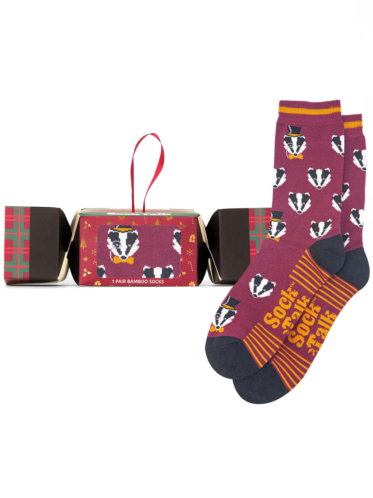 Dapper-Badger-Bamboo-Crew-Socks-Christmas-Cracker-Gift-Box-in-Burgundy