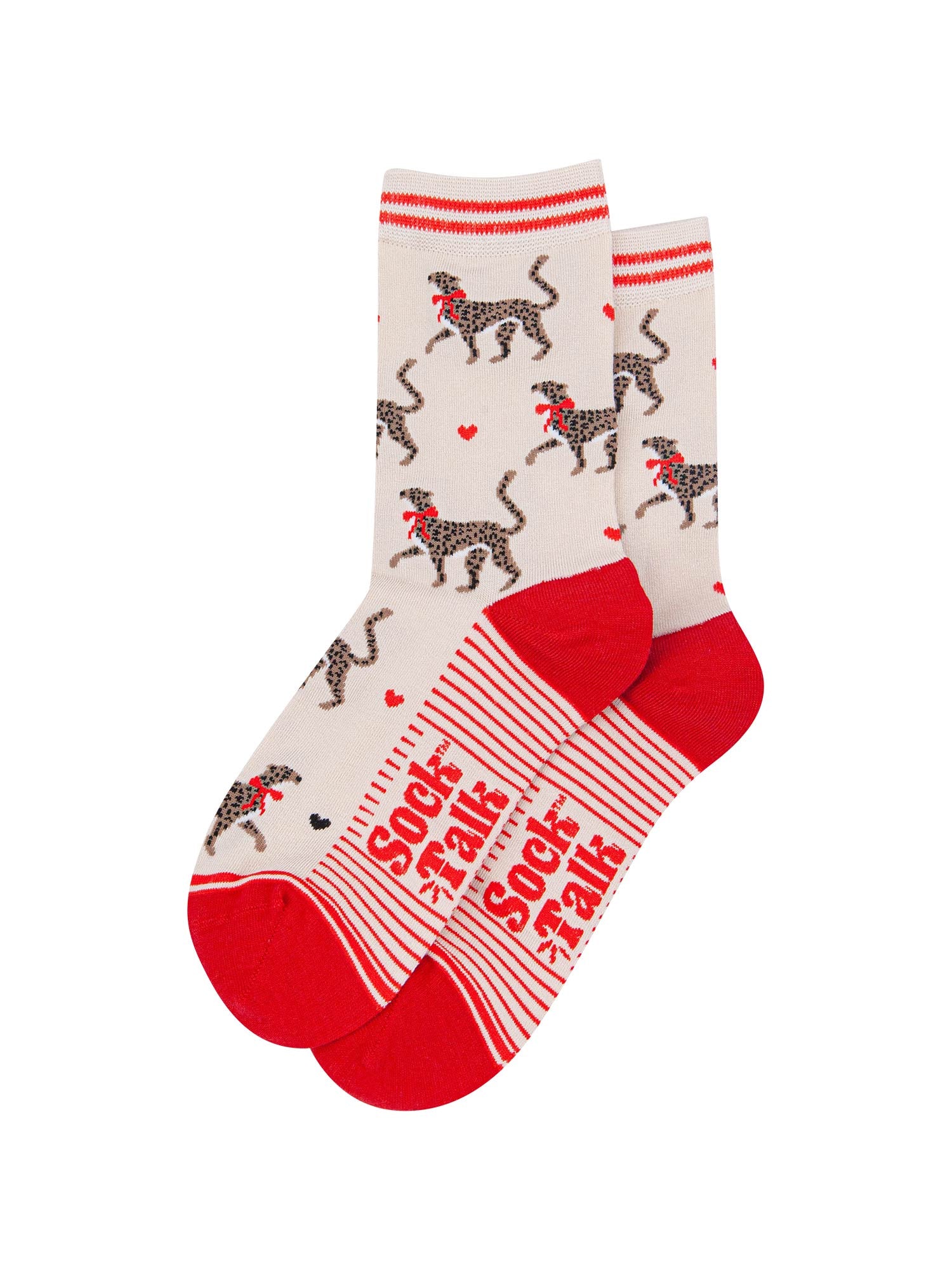 womens-bamboo-socks-cream-red-winter-cheetah-laying-flat