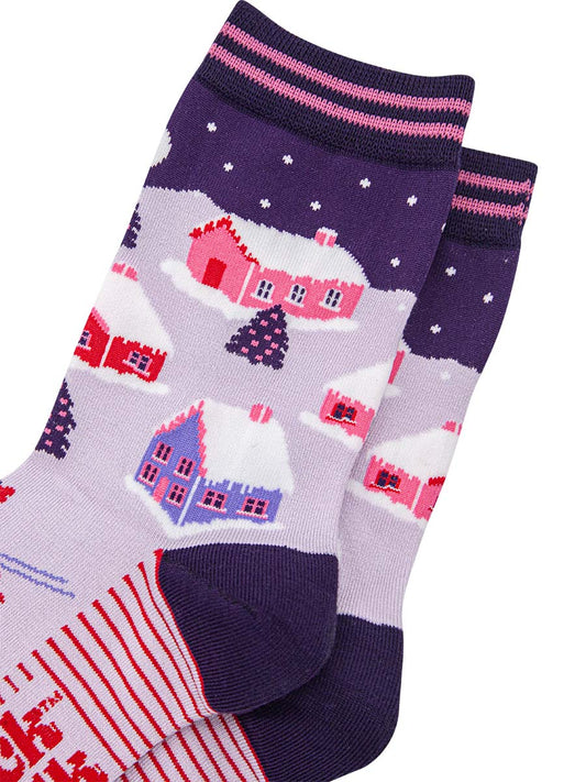 womens-bamboo-socks-navy-blue-winter-village-close-up
