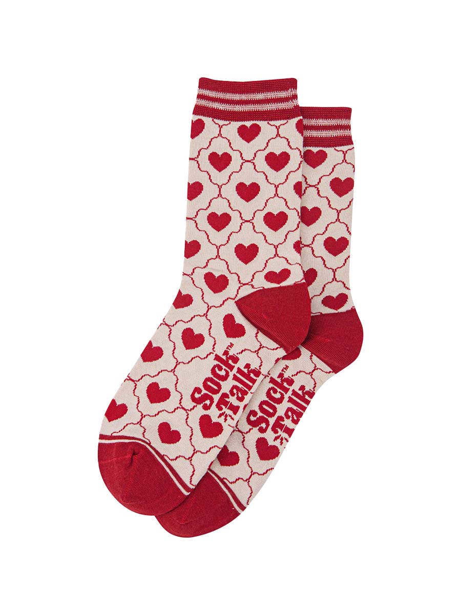 womens-bamboo-socks-cream-red-heart-ribbon-laying-flat