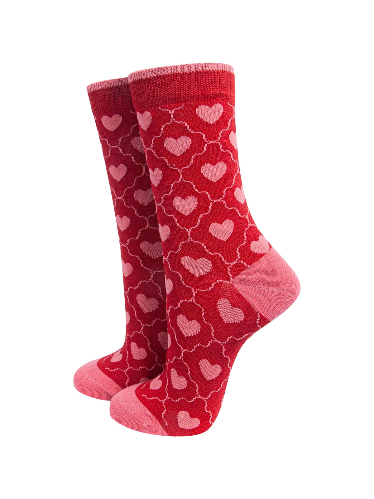 Heart-Women's-Bamboo-Socks-in-Red-On-Mannequin