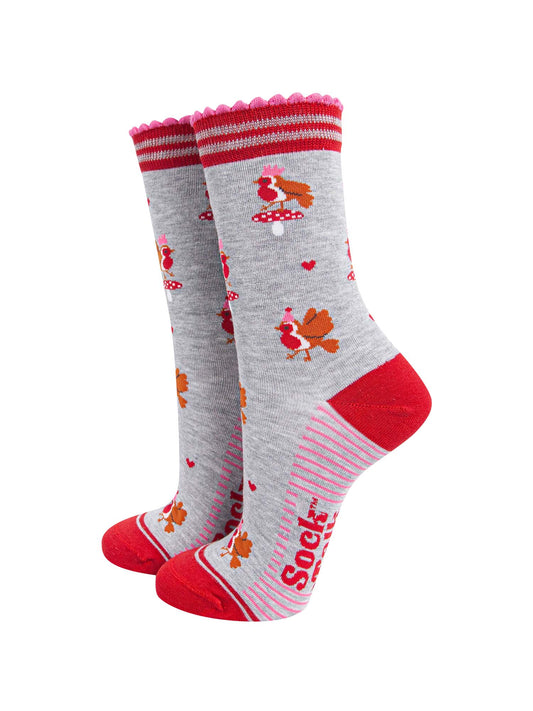 womens-bamboo-socks-light-grey-red-party-robins-christmas
