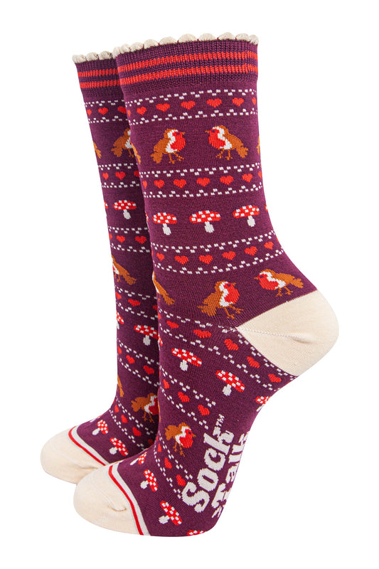 womens-bamboo-socks-berry-cream-robin-fair-isle-christmas
