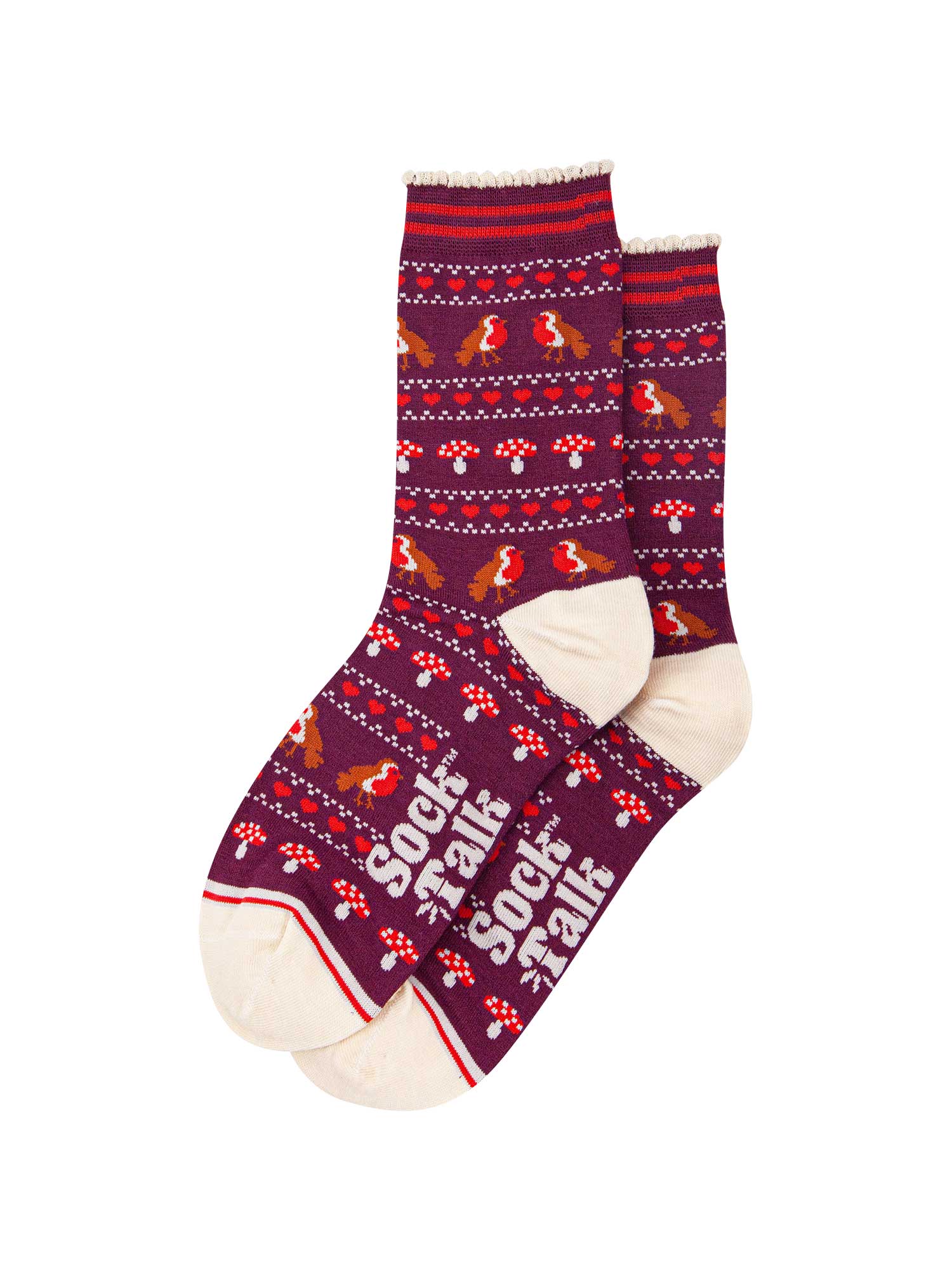 womens-bamboo-socks-berry-cream-robin-fair-isle-laying-flat