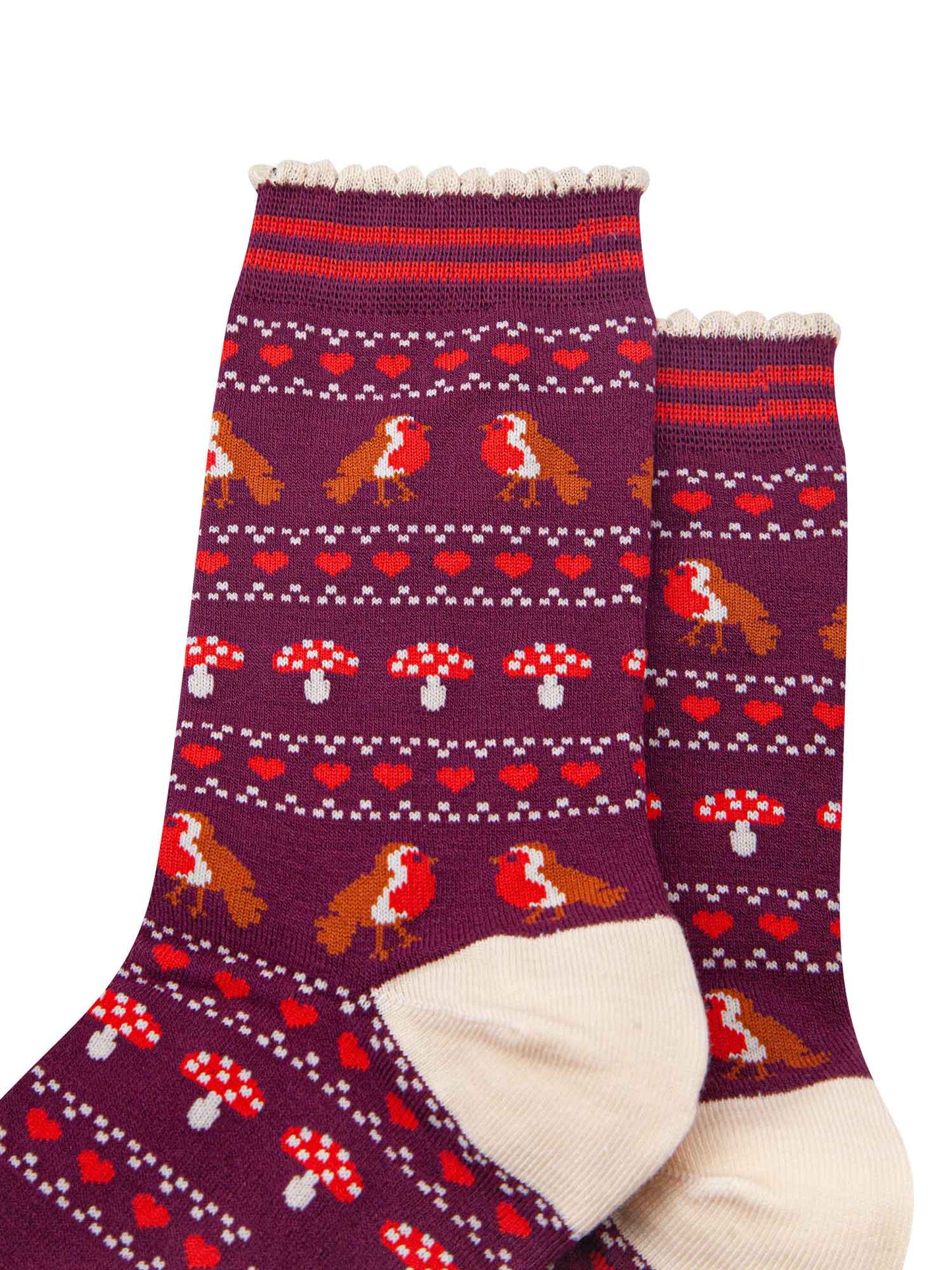 womens-bamboo-socks-berry-cream-robin-fair-isle-close-up