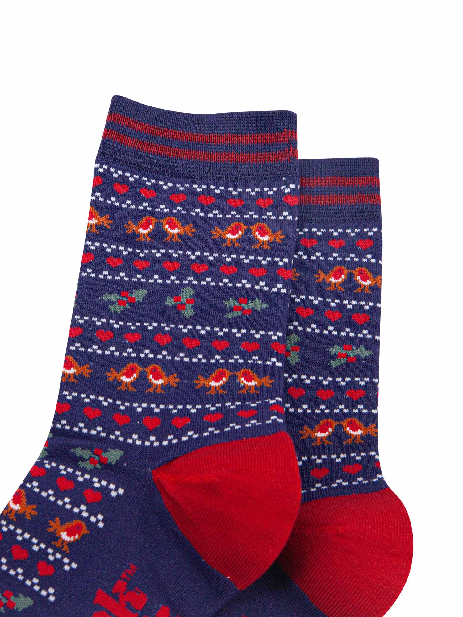 womens-bamboo-socks-navy-blue-red-robin-fair-isle-close-up
