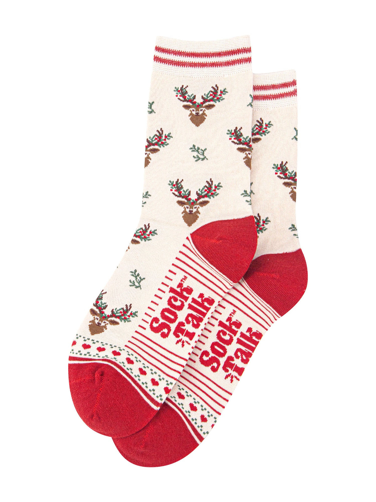 Stag-Floral-Bamboo-Crew-Socks-Christmas-Cracker-Gift-Box-in-Cream/Red