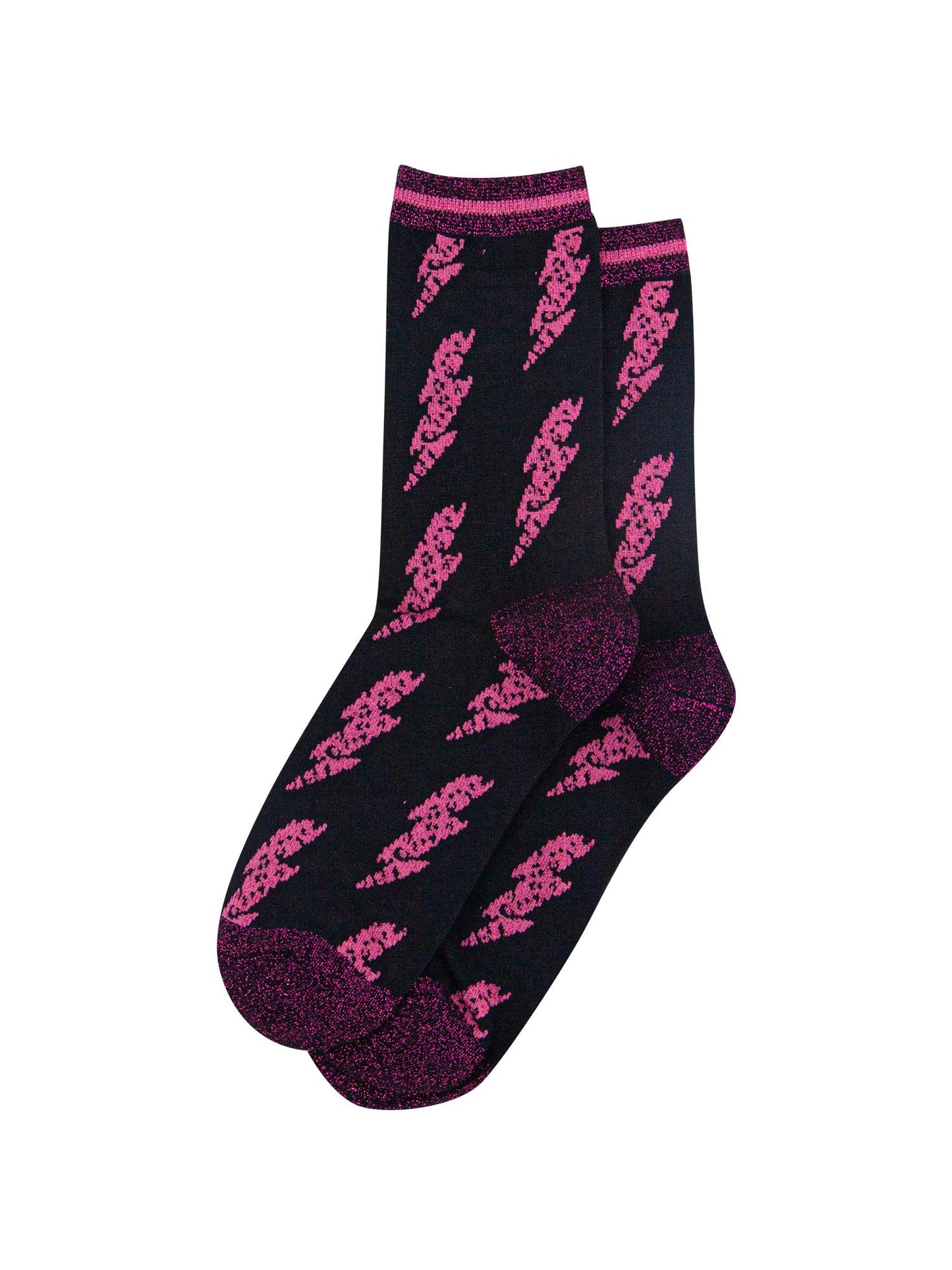 black and pink lightning bolt ankle socks