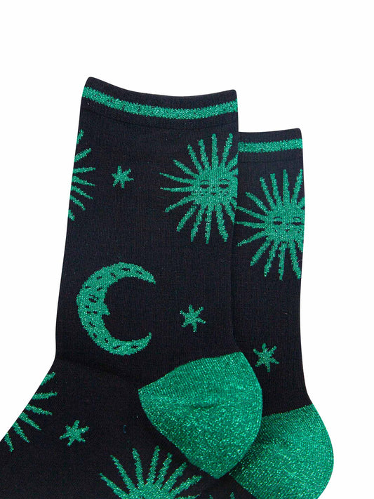 close up of the star and moon glitter print